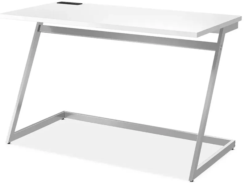 FURNITURE OF AMERICA Torrey White and Chrome Writing Desk with USB Ports