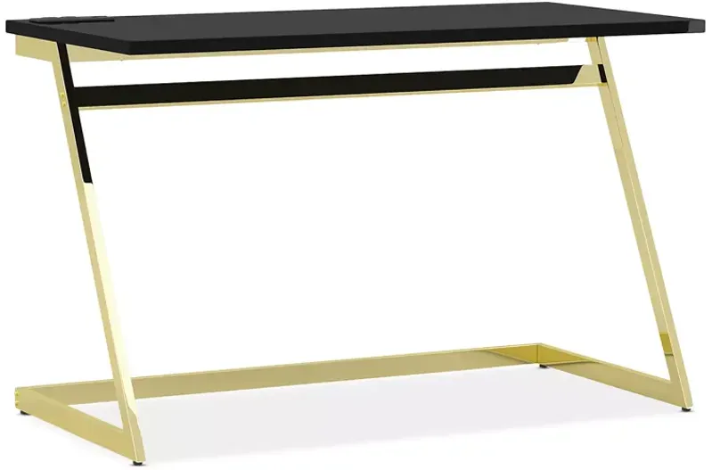 FURNITURE OF AMERICA Union Black and Brass Writing Desk with USB Ports