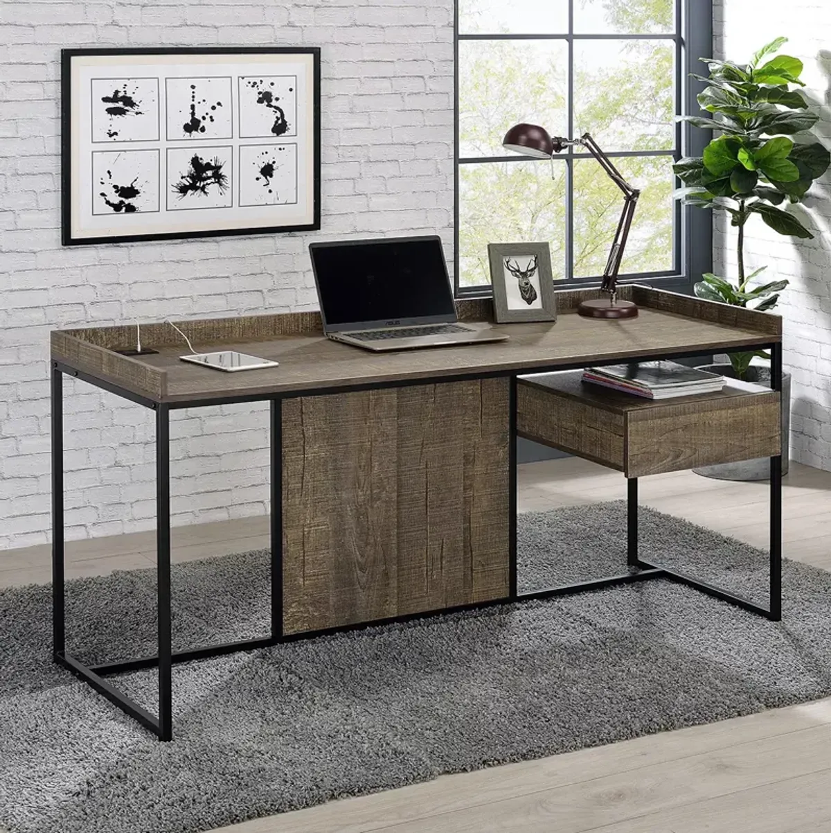 FURNITURE OF AMERICA Tioga Writing Desk with USB Ports