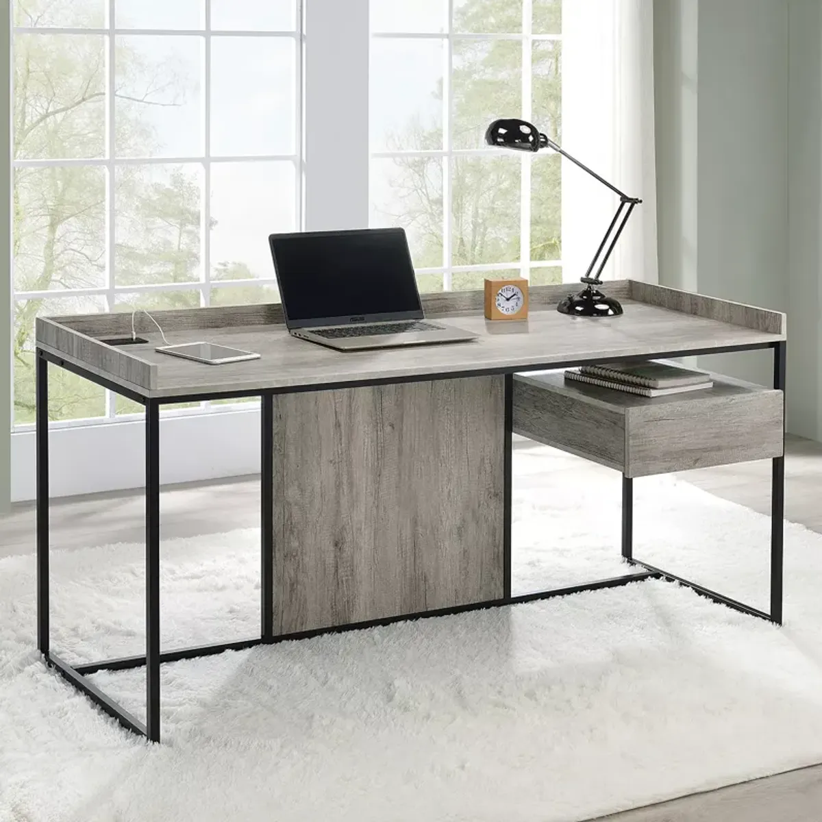 FURNITURE OF AMERICA Tioga Writing Desk with USB Ports