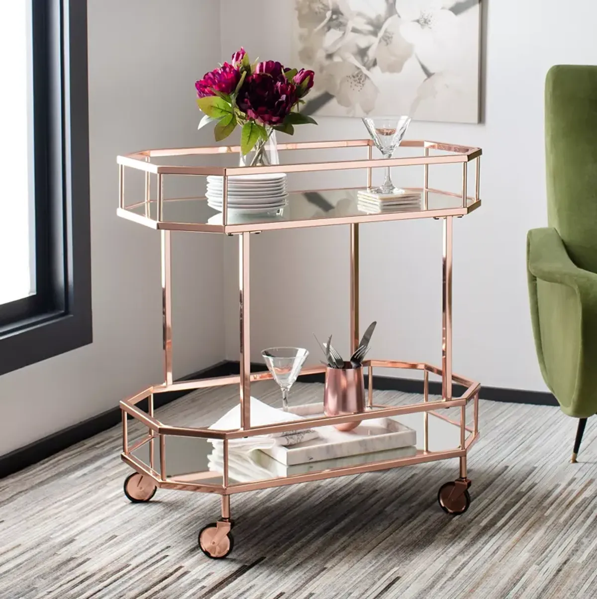 SAFAVIEH Silva 2-Tier Octagon Bar Cart