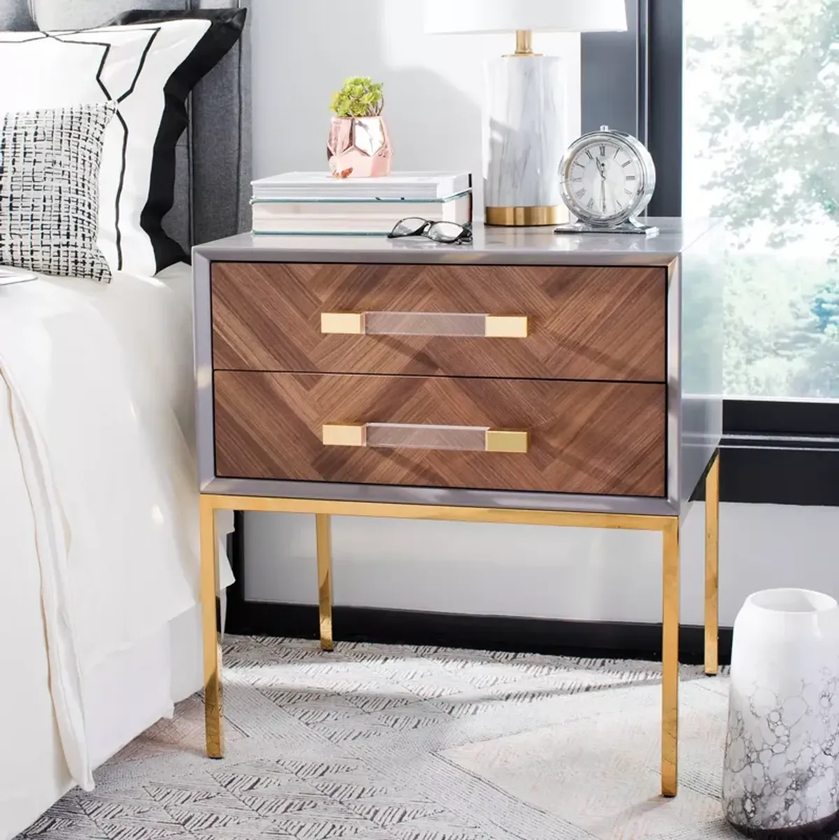 SAFAVIEH Sanford Walnut 2-Drawer Side Table