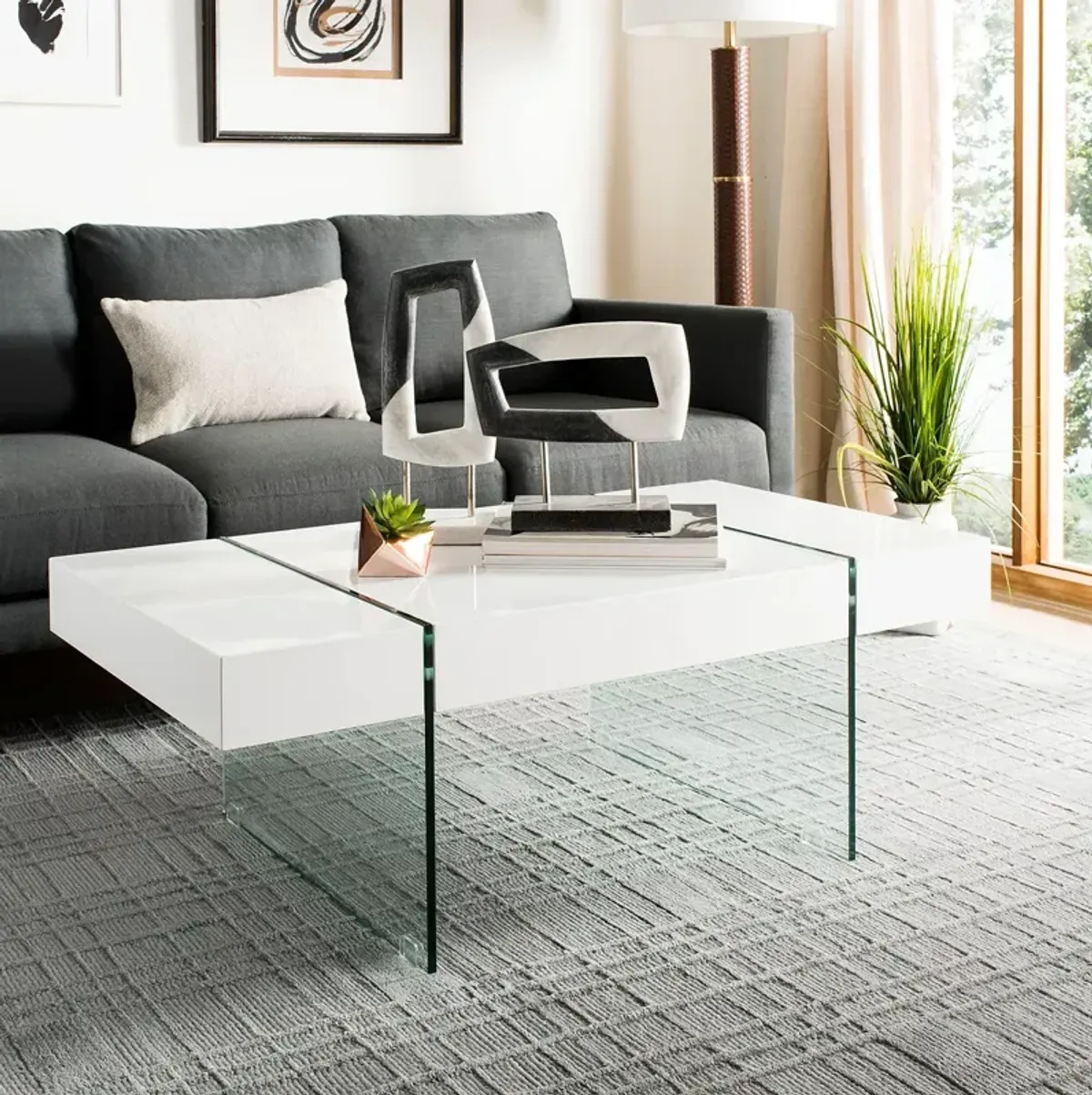 SAFAVIEH Jacob Rectangular Glass Leg Modern Coffee Table