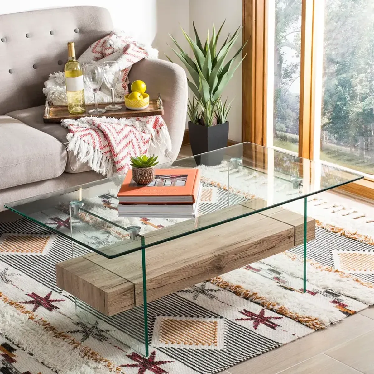 SAFAVIEH Couture Kayley Rectangular Modern Glass Coffee Table