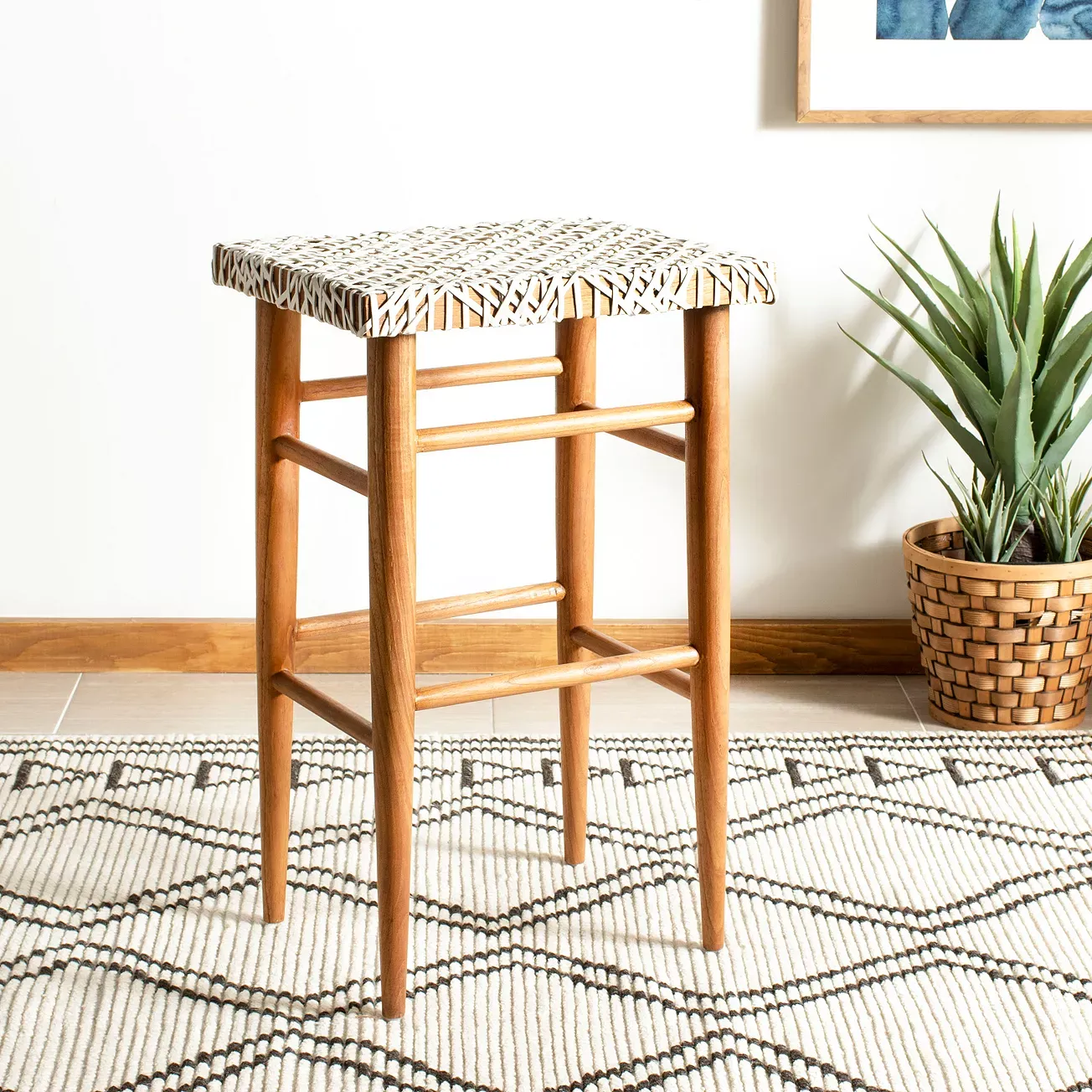 SAFAVIEH Kaleo Woven Leather Barstool