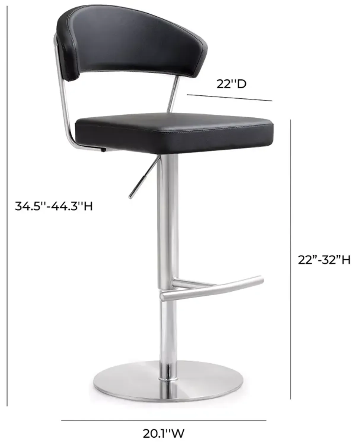 TOV Furniture Cosmo Black Stainless Steel Barstool