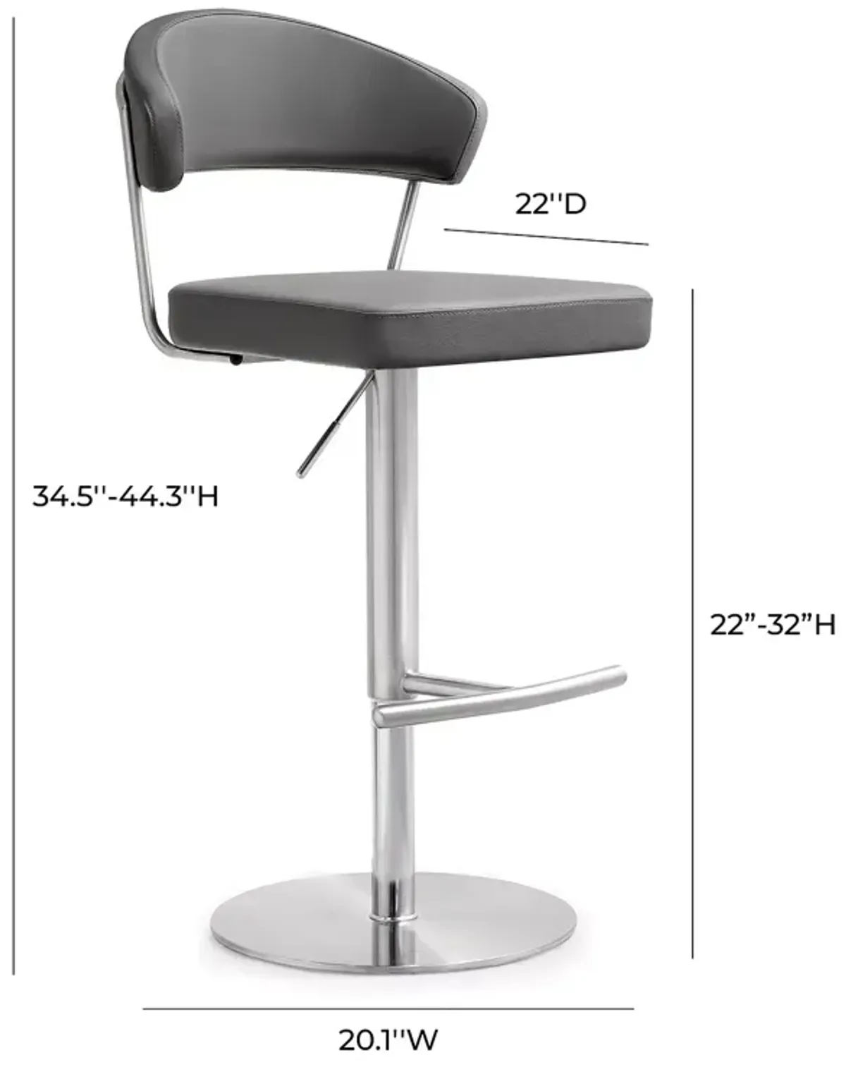 TOV Furniture Cosmo Gray Stainless Steel Barstool