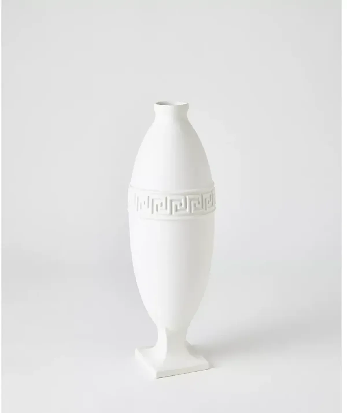 Global Views Small Greek Key Vase, White