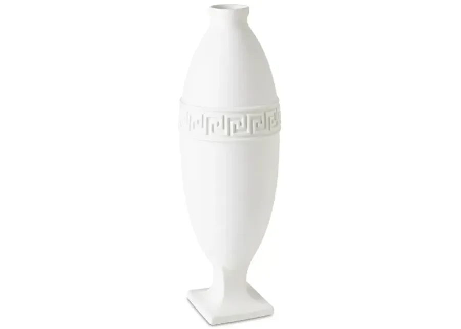 Global Views Small Greek Key Vase, White