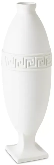 Global Views Small Greek Key Vase, White