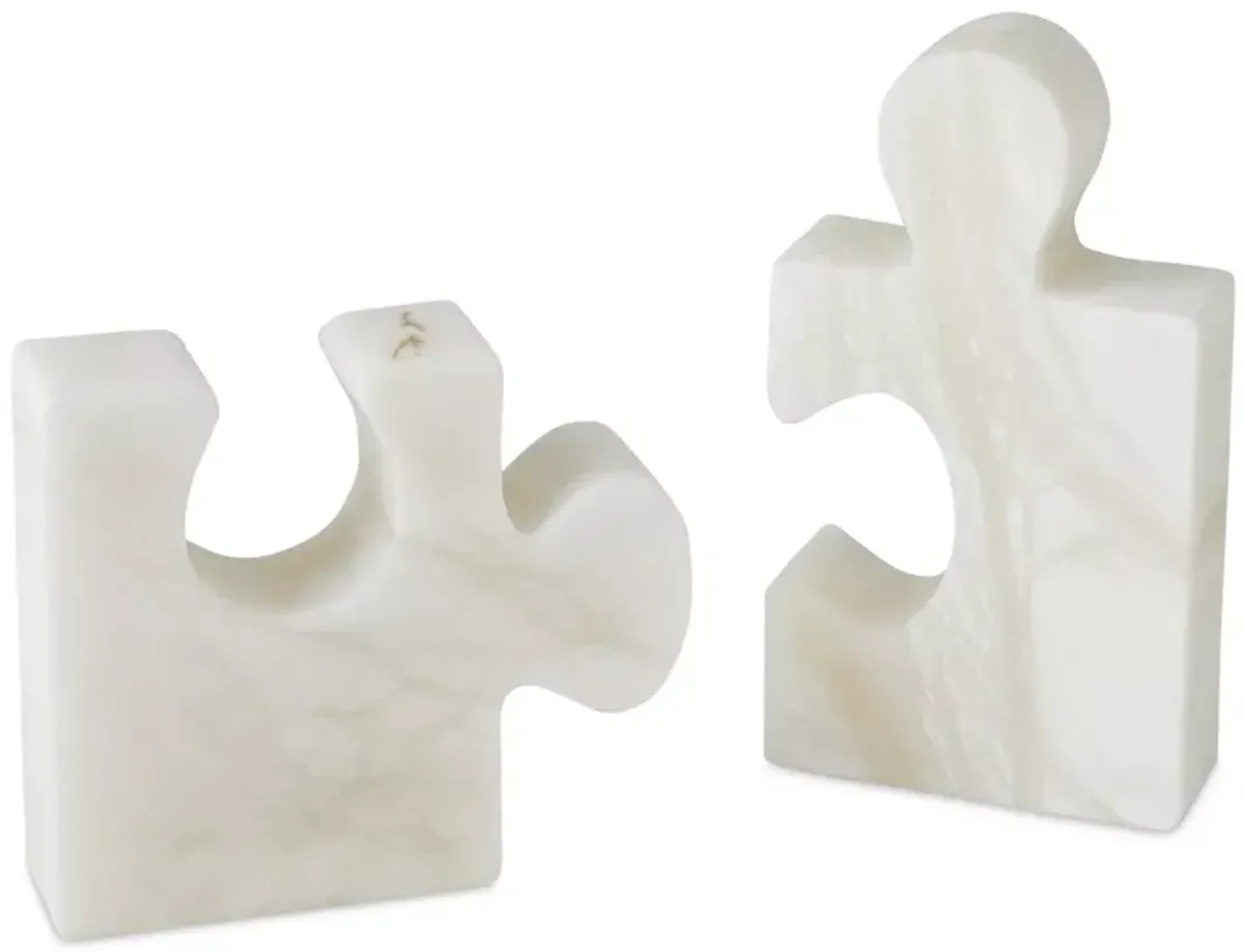 Global Views Jigsaw Bookends in White, Set of 2