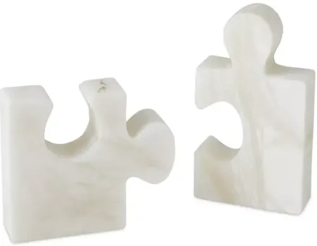 Global Views Jigsaw Bookends in White, Set of 2