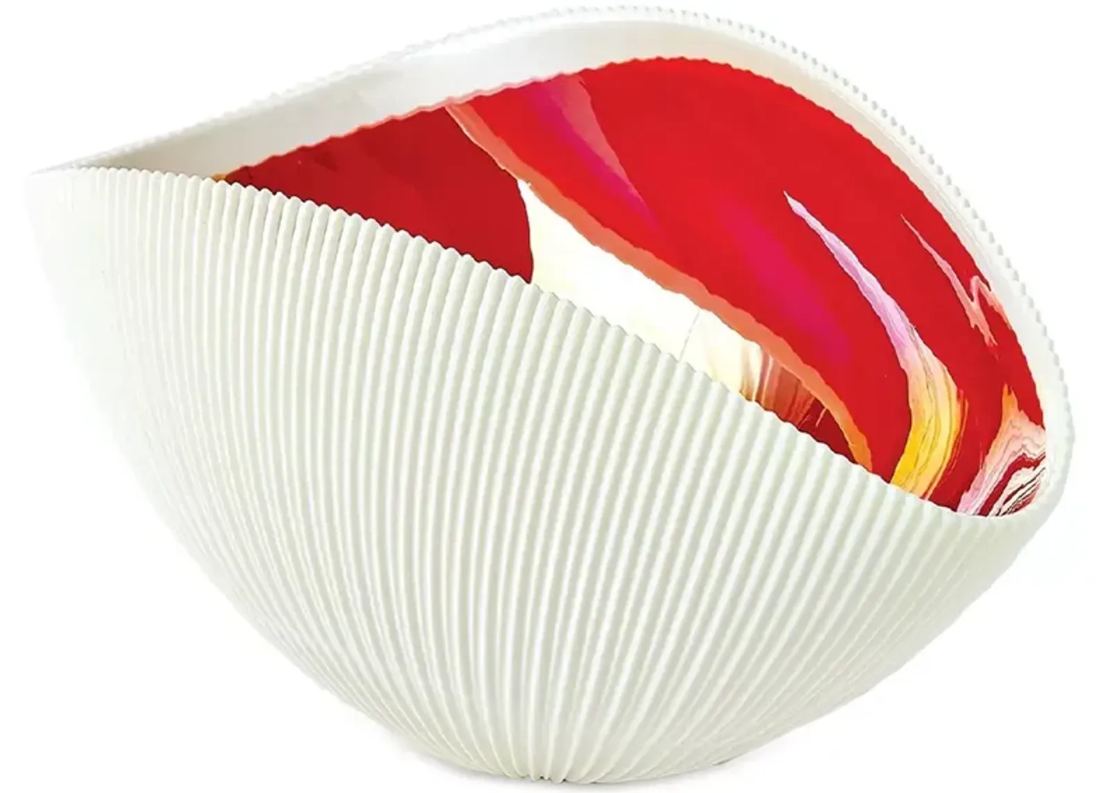 Global Views Pleated Glass Bowl in Deep Red/White, Medium