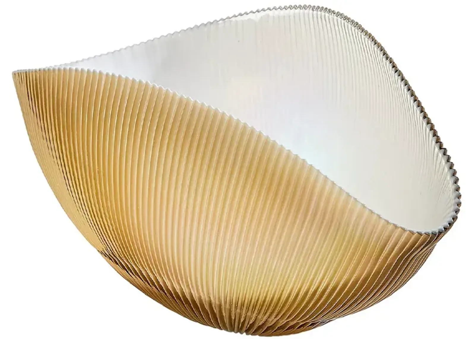 Global Views Pleated Bowl Camel/Ivory, Large