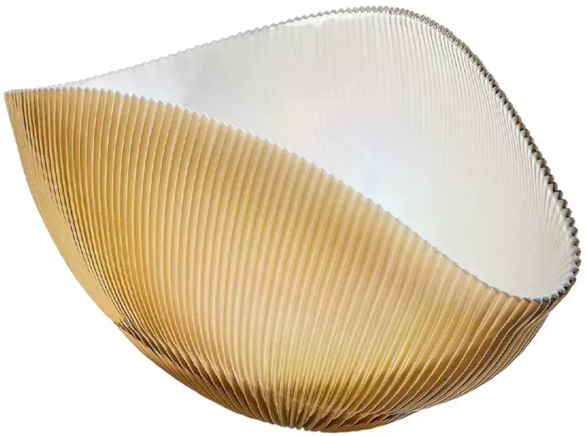 Global Views Pleated Bowl Camel/Ivory, Large