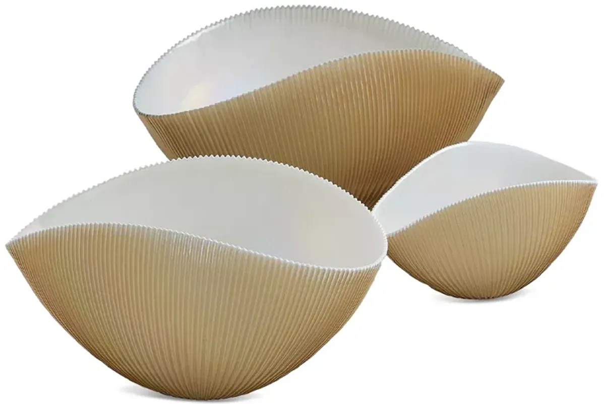 Global Views Pleated Bowl Camel/Ivory, Medium