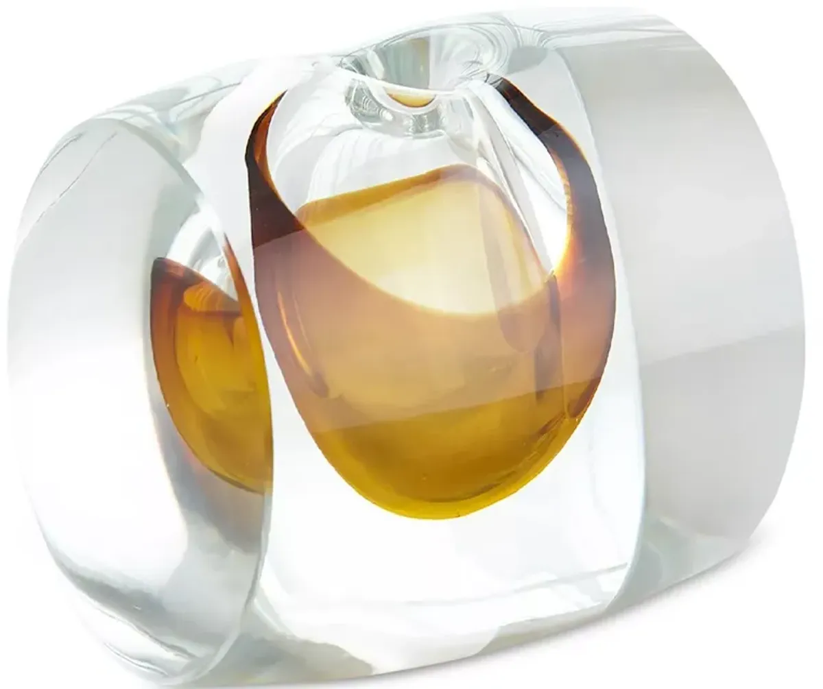 Global Views Barrel Vase in Amber/Clear