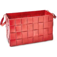 Global Views Soft Woven Leather Basket in Deep Red, Large