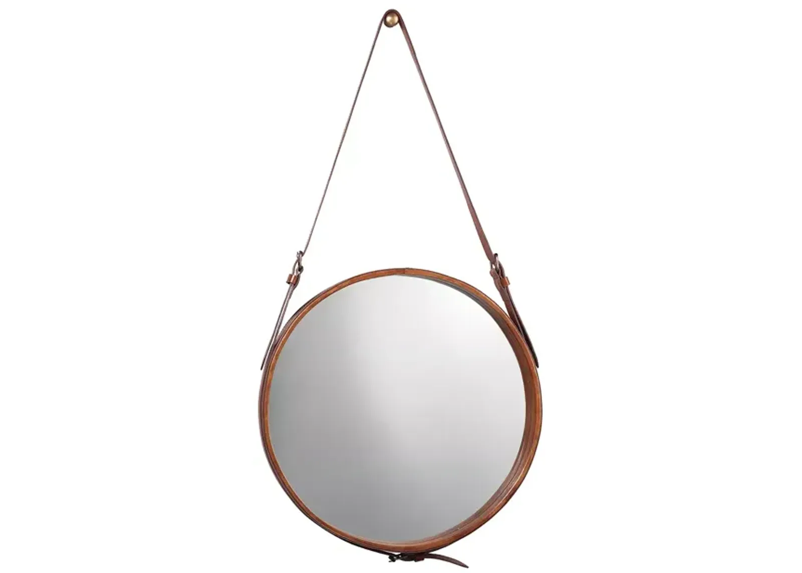 Jamie Young Small Round Mirror, Brown Leather