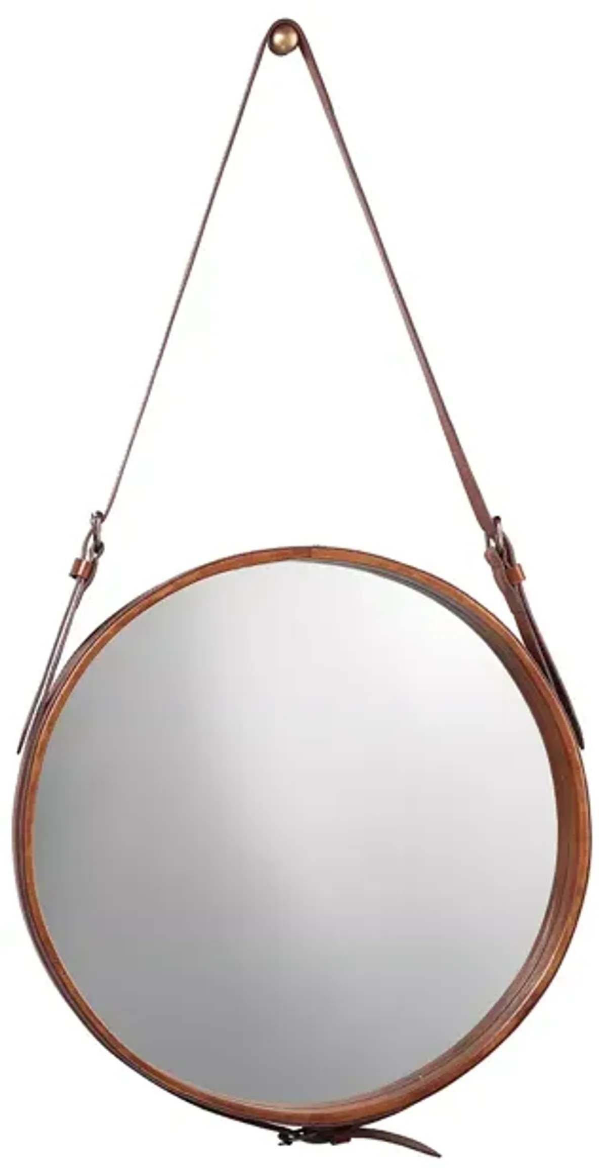 Jamie Young Small Round Mirror, Brown Leather