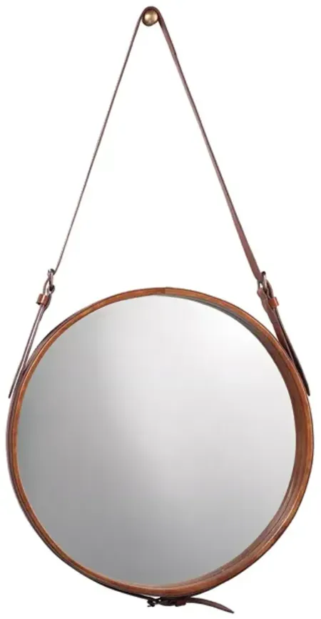 Jamie Young Small Round Mirror, Brown Leather