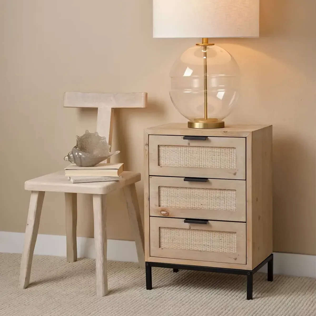 Bloomingdale's Reed Three Drawer Side Table  