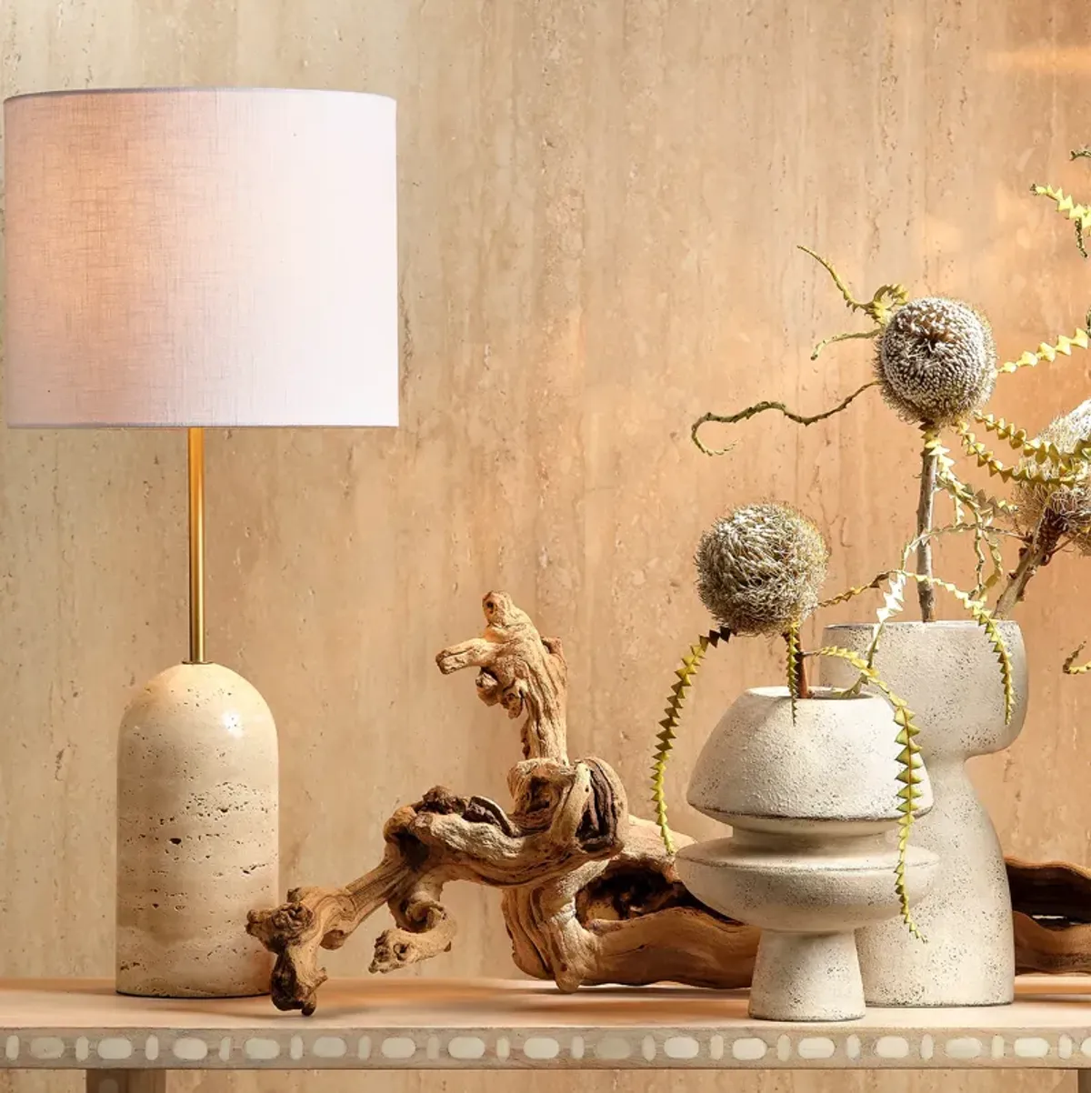 Jamie Young Holt Travertine Table Lamp