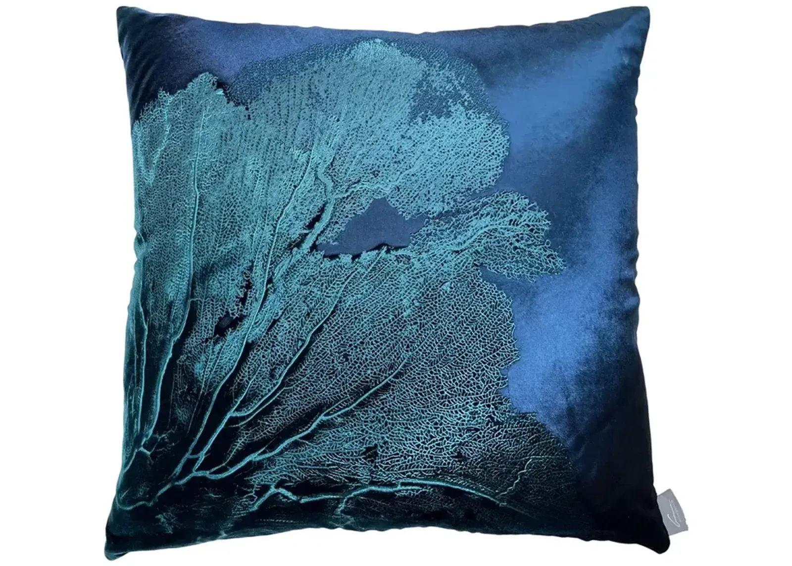 Aviva Stanoff Sea Fan Azure Signature Velvet Collection Pillow, 20" x 20"