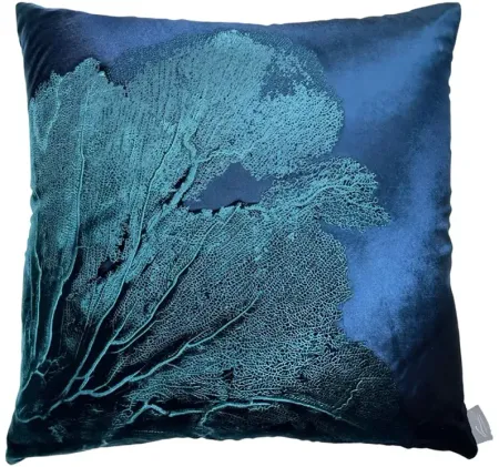 Aviva Stanoff Sea Fan Azure Signature Velvet Collection Pillow, 20" x 20"
