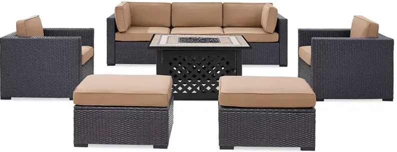 Sparrow & Wren Biscayne 7 Piece Outdoor Wicker Sectional Set with Fire Table