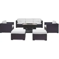 Sparrow & Wren Biscayne 7 Piece Outdoor Wicker Sectional Set with Fire Table
