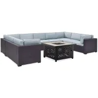 Sparrow & Wren Biscayne 6 Piece Outdoor Wicker Sectional Set with Fire Table
