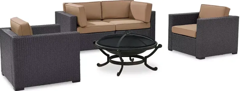 Sparrow & Wren Crescent 5 Piece Outdoor Wicker Sectional Set with Fire Pit