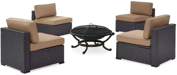Sparrow & Wren Biscayne 5 Piece Outdoor Wicker Conversation Set with Fire Pit