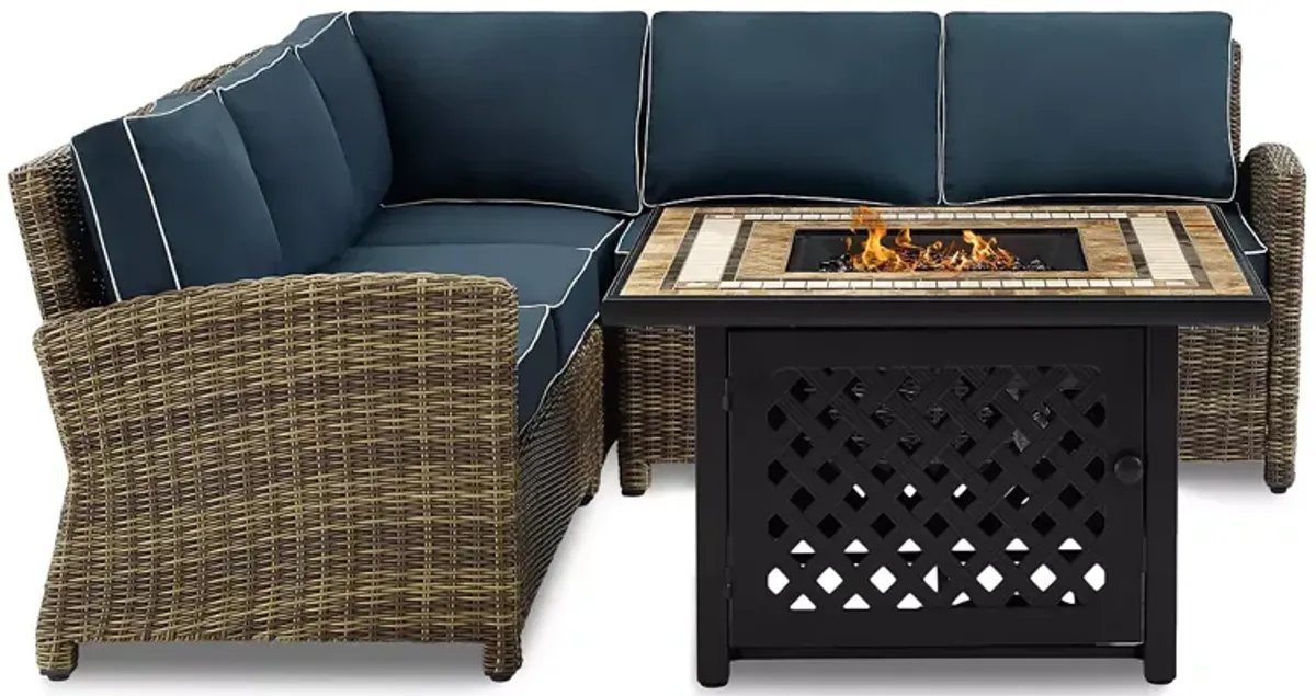 Sparrow & Wren Walton 4 Piece Outdoor Wicker Sectional Set with Fire Table