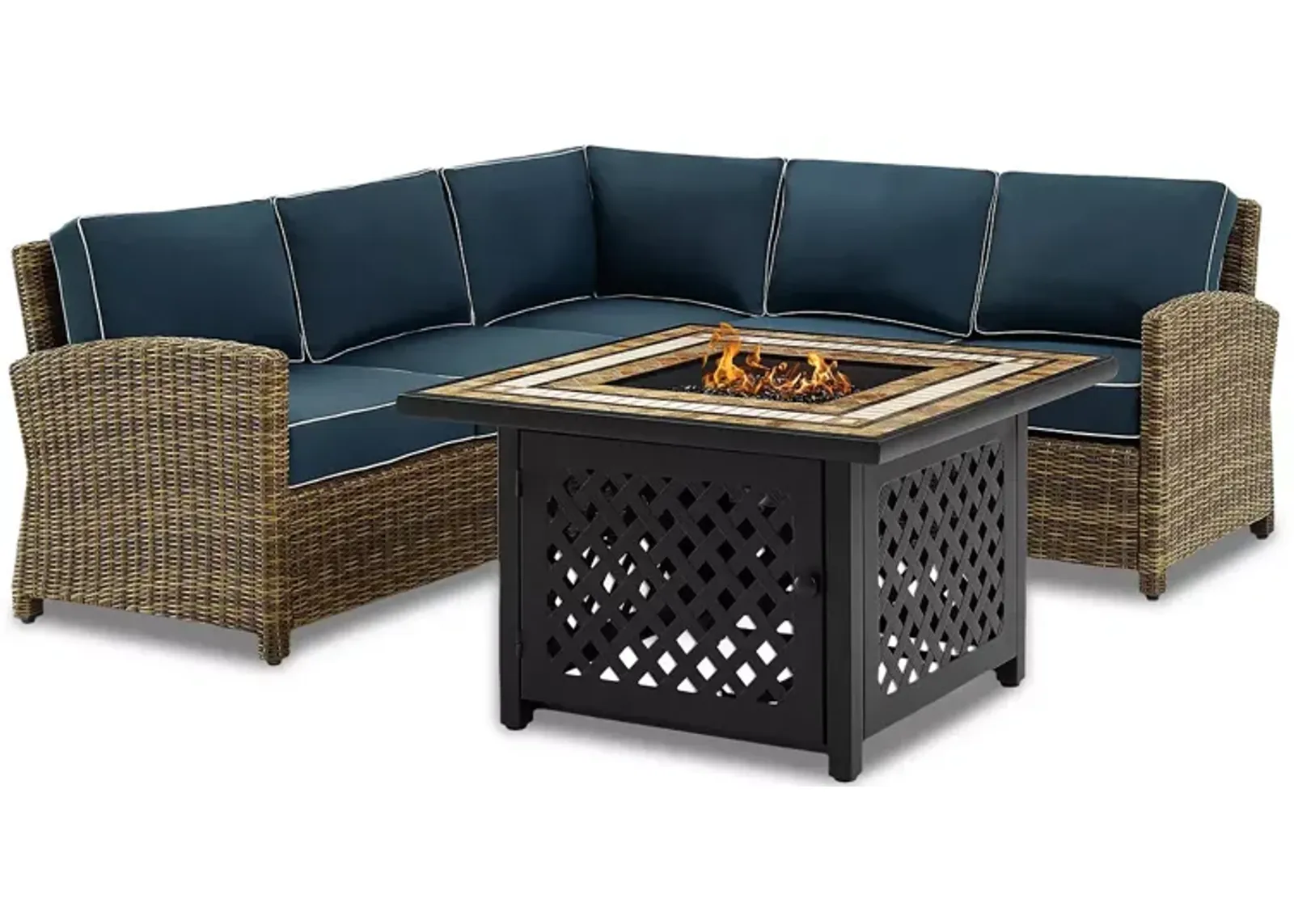 Sparrow & Wren Walton 4 Piece Outdoor Wicker Sectional Set with Fire Table