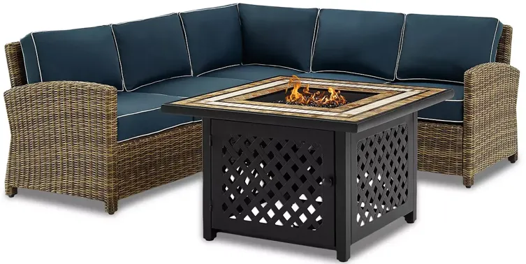 Sparrow & Wren Walton 4 Piece Outdoor Wicker Sectional Set with Fire Table