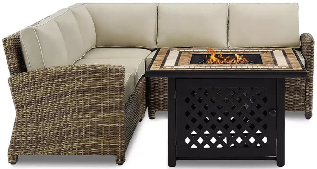 Sparrow & Wren Walton 4 Piece Outdoor Wicker Sectional Set with Fire Table