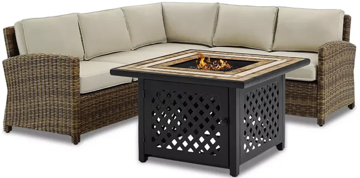 Sparrow & Wren Walton 4 Piece Outdoor Wicker Sectional Set with Fire Table