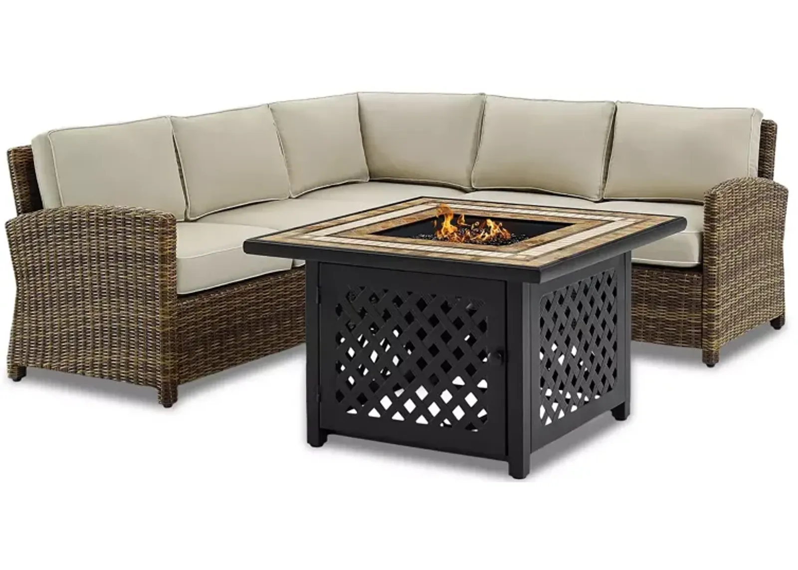 Sparrow & Wren Walton 4 Piece Outdoor Wicker Sectional Set with Fire Table