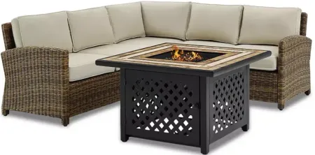 Sparrow & Wren Walton 4 Piece Outdoor Wicker Sectional Set with Fire Table