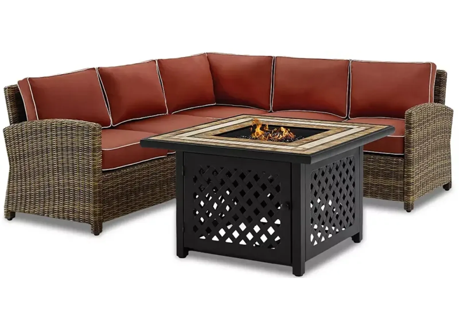 Sparrow & Wren Walton 4 Piece Outdoor Wicker Sectional Set with Fire Table