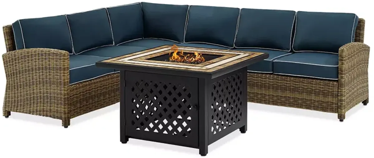 Sparrow & Wren Bradenton 5 Piece Outdoor Wicker Sectional Set with Fire Table