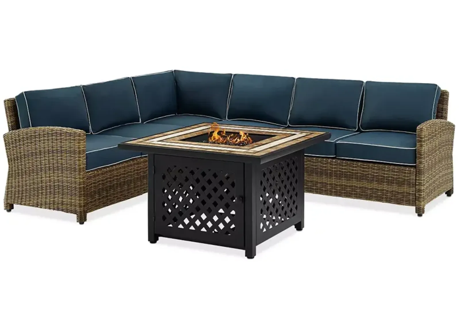 Sparrow & Wren Bradenton 5 Piece Outdoor Wicker Sectional Set with Fire Table