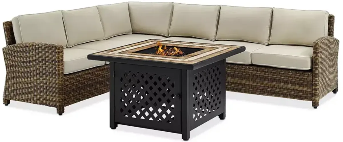 Sparrow & Wren Bradenton 5 Piece Outdoor Wicker Sectional Set with Fire Table