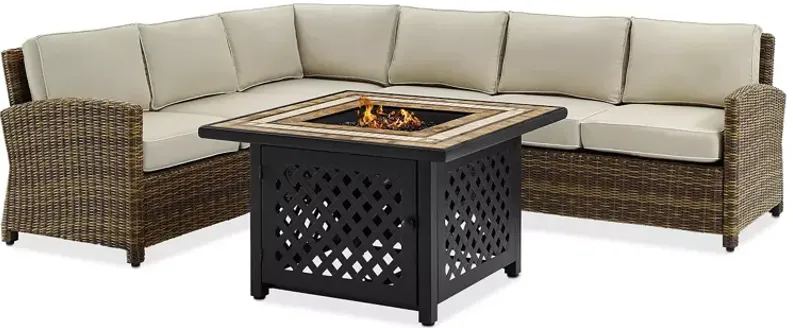 Sparrow & Wren Bradenton 5 Piece Outdoor Wicker Sectional Set with Fire Table