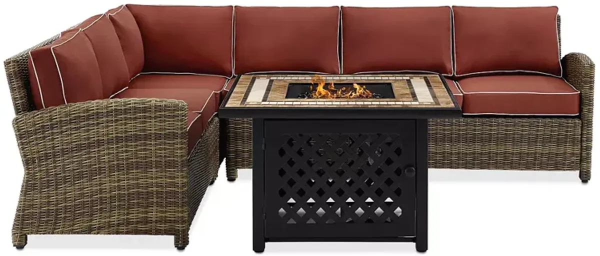 Sparrow & Wren Bradenton 5 Piece Outdoor Wicker Sectional Set with Fire Table