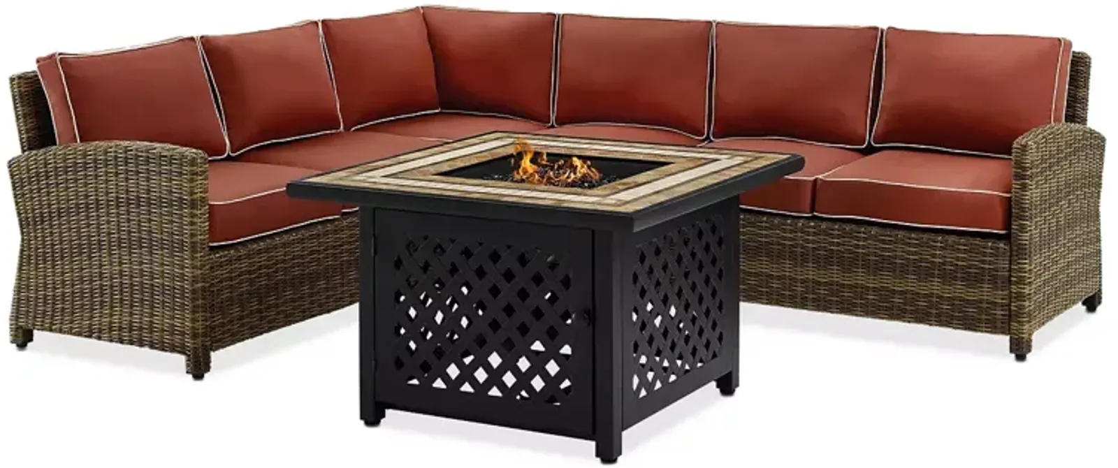 Sparrow & Wren Bradenton 5 Piece Outdoor Wicker Sectional Set with Fire Table