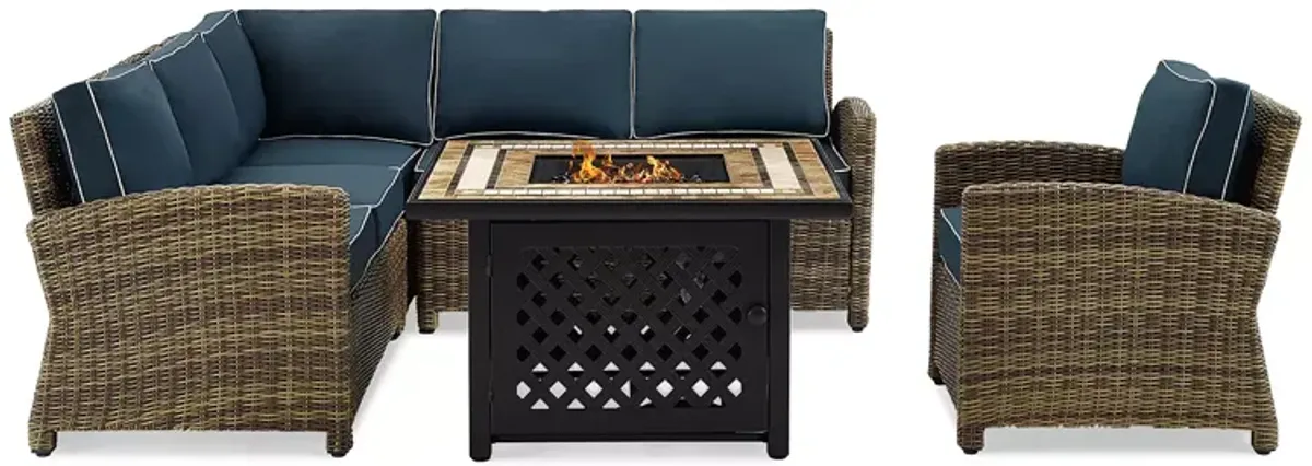 Sparrow & Wren Bradenton 5 Piece Outdoor Wicker Sectional Set with Fire Table