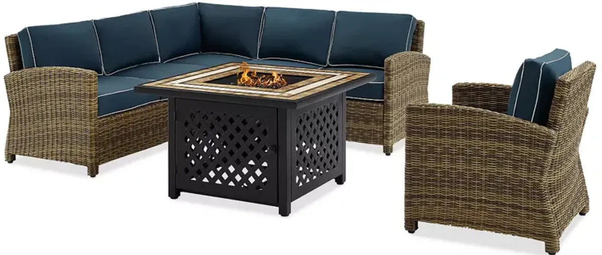 Sparrow & Wren Bradenton 5 Piece Outdoor Wicker Sectional Set with Fire Table